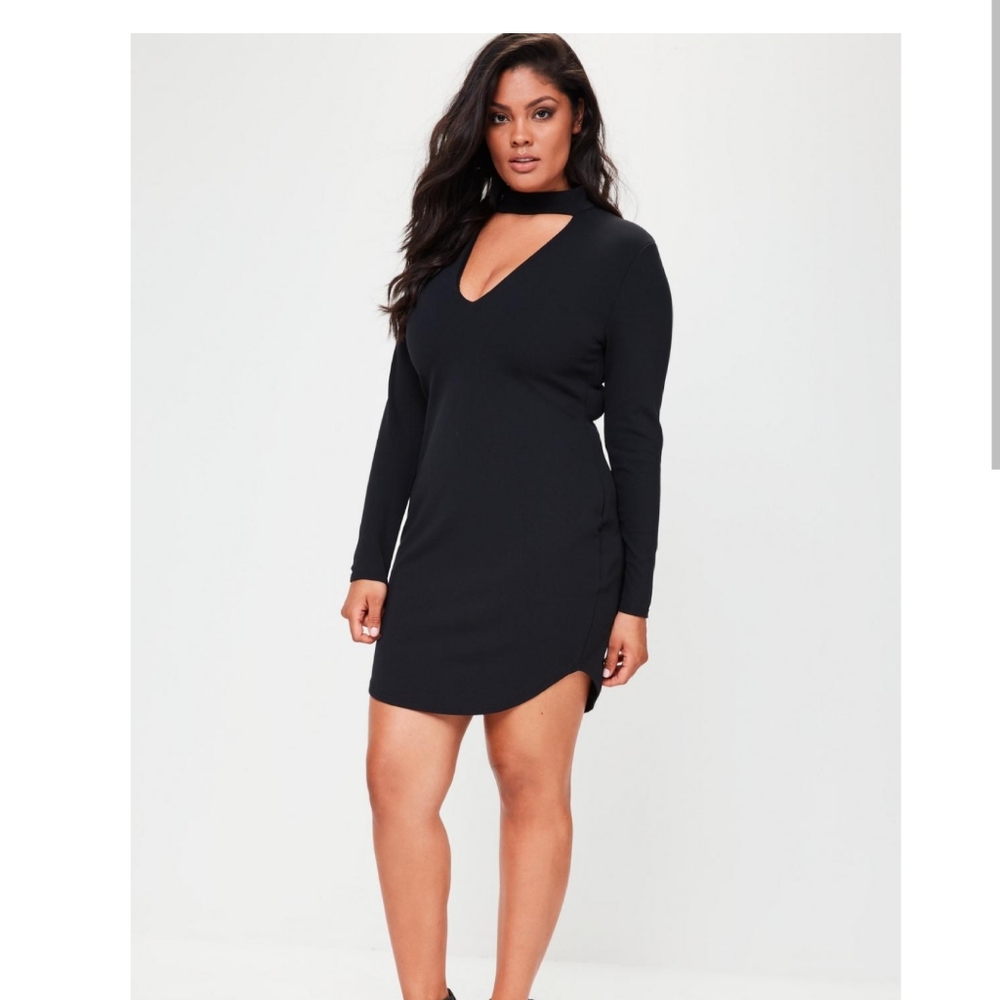 Missguided Choker Neck Curve Hem Mini Dress - 20